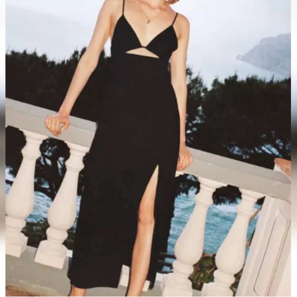 ZARA black cut-out midi dress S NWOT